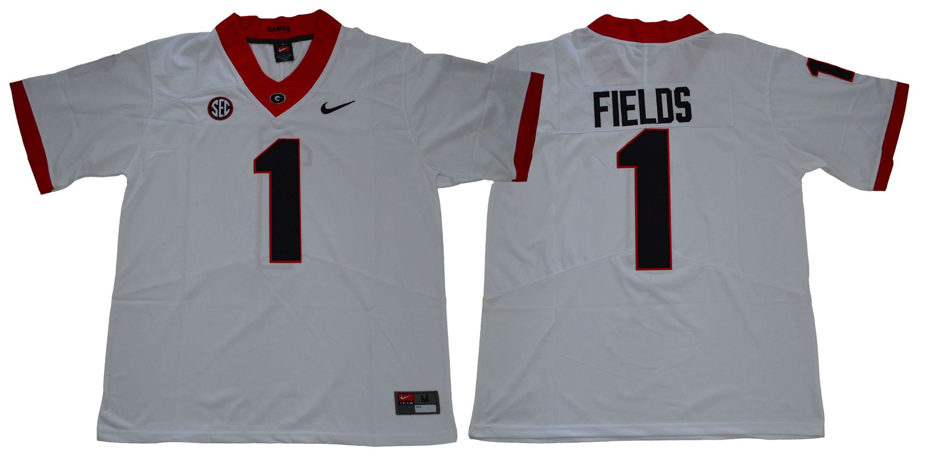 Men Georgia Bulldogs #1 Fields Legend White NCAA Jerseys->ncaa teams->NCAA Jersey